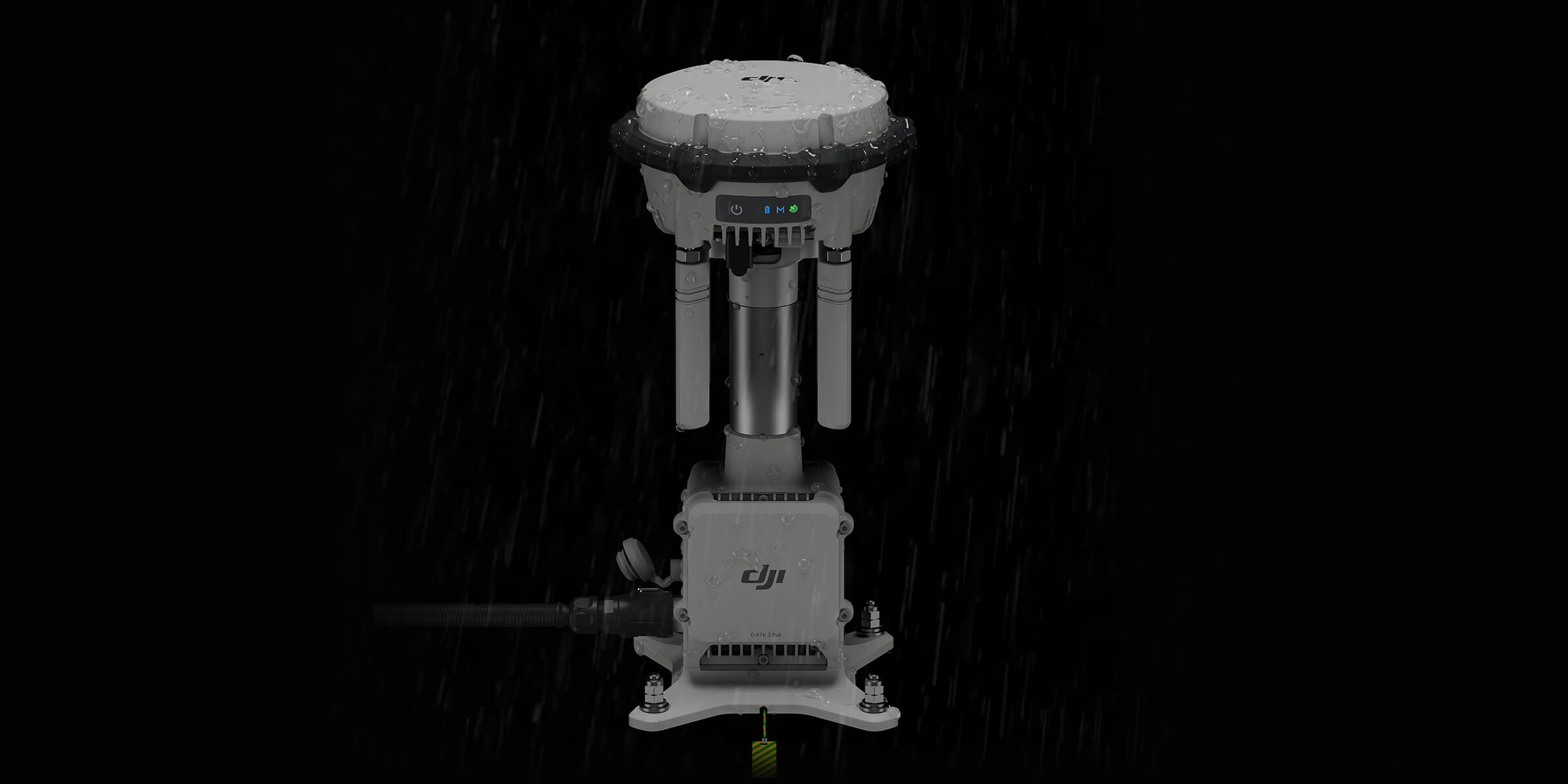DJI D-RTK 3 Multifunctional Station with antennas extended and rugged design, providing high-precision GNSS positioning, long-range communication, and real-time RTK correction.