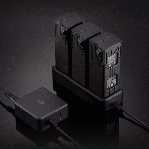 DJI 100W USB-C Power Adapter with dual-port output, compact design, and fast charging capability for DJI drones, controllers, and compatible USB-C devices.