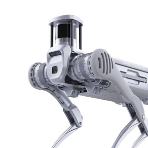 Unitree B2 W quadruped robot equipped with advanced sensors and ruggedized frame, designed for AI navigation, industrial inspection, and outdoor robotics research.