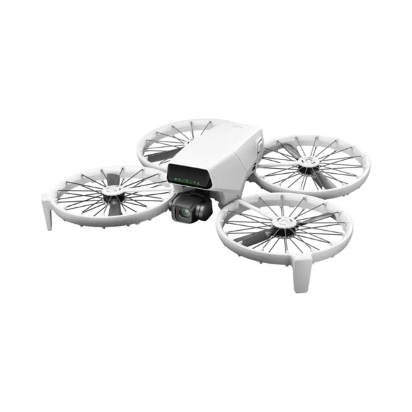 DJI Flip Fly More Combo featuring compact FPV drone with ducted propellers, intelligent batteries, RC controller, charging hub, and propeller guards for immersive flight.