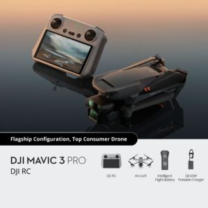 DJI Mavic 3 Pro drone with standard DJI RC remote controller, featuring triple-camera system, foldable design, and advanced flight features for professional aerial photography.