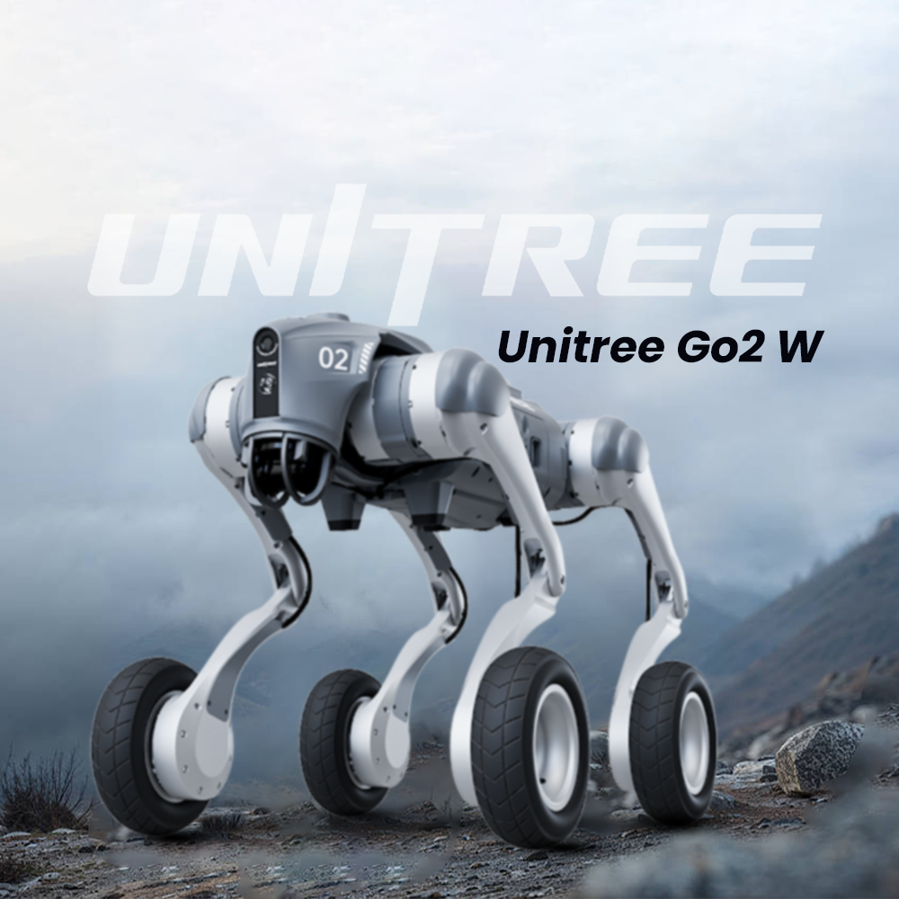 Unitree Go2 W quadruped robot with enhanced wireless connectivity, agile four-legged design, and AI motion control for research, education, and smart robotics deployment.