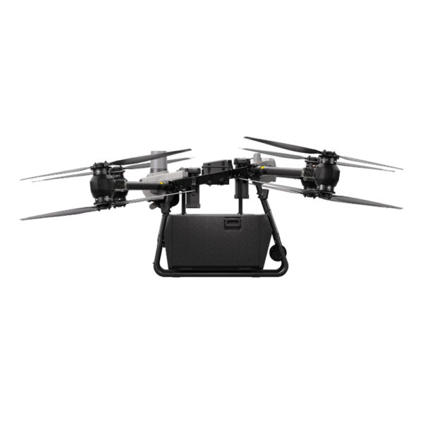 DJI FlyCart 30 industrial delivery drone with dual-propeller system, cargo hook mechanism, and rugged build designed for aerial logistics and payload transport
