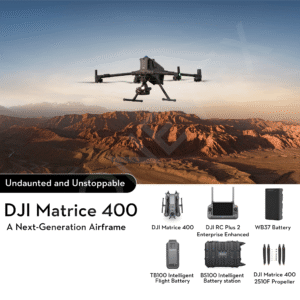 DJI Matrice 400 enterprise drone with dual batteries, foldable arms, RTK‑capable GNSS pods, and rugged design for industrial inspections and mapping missions.