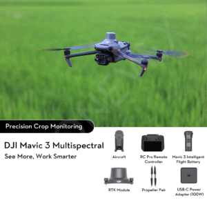 DJI Mavic 3 Multispectral drone with integrated RGB and multispectral cameras, RTK module, and foldable design for precision agriculture and crop health monitoring.