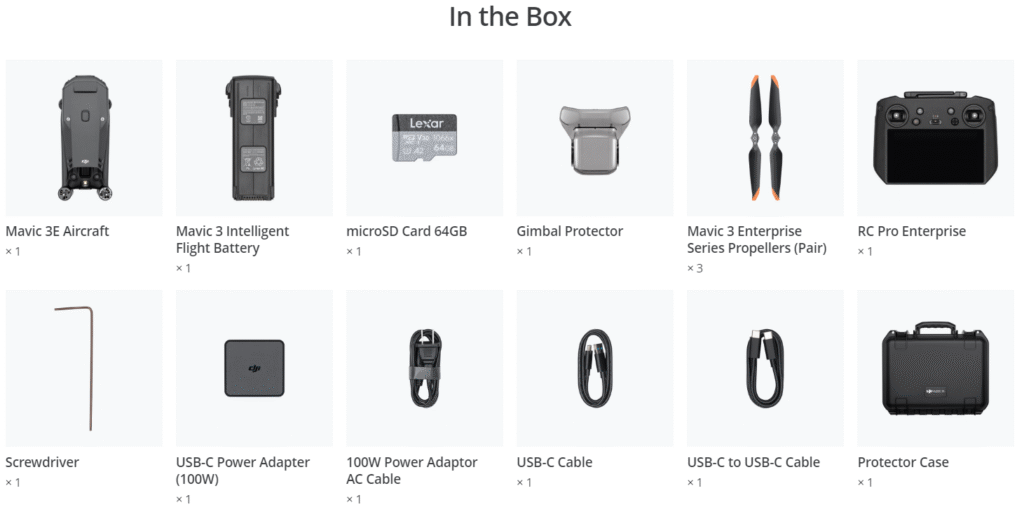 DJI Mavic 3E enterprise drone with mechanical shutter camera, RTK module, and foldable design for aerial surveying, inspection, and public safety missions.