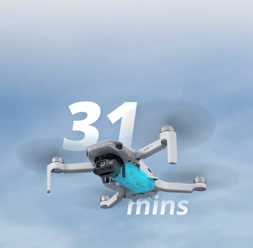 DJI Mini 4K Fly More Combo with ultra-light drone, remote controller, three intelligent flight batteries, charging hub, spare propellers, and carrying case.