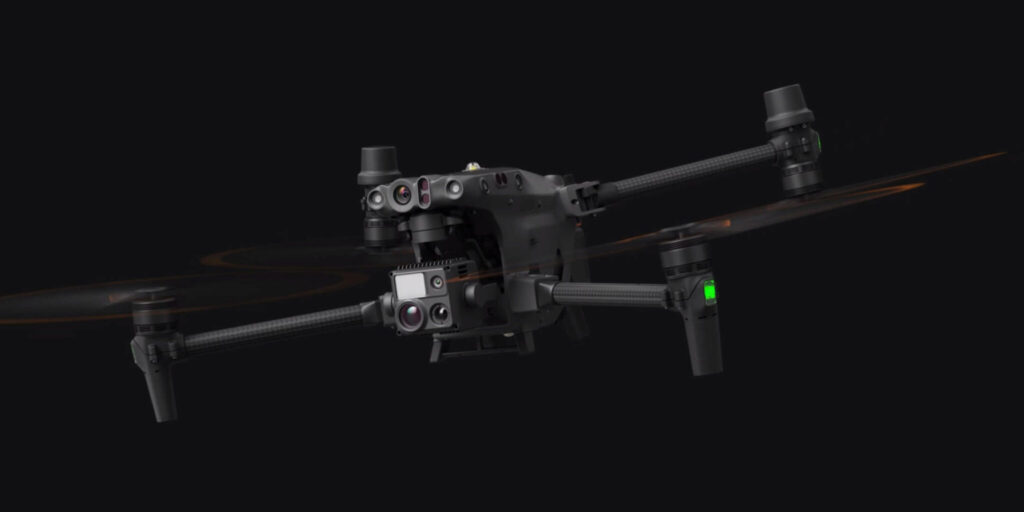 DJI Matrice M30T Enterprise Drone Camera Combo Pack with integrated thermal camera, visual zoom lens, laser rangefinder, and foldable industrial drone design for tactical missions.