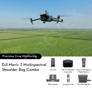 DJI Mavic 3 Multispectral drone with integrated RGB and multispectral cameras, RTK module, and foldable design for precision agriculture and crop health monitoring.