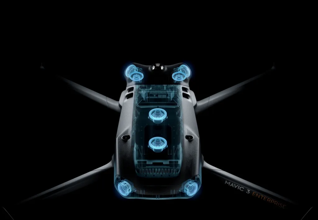 DJI Mavic 3E enterprise drone with mechanical shutter camera, RTK module, and foldable design for aerial surveying, inspection, and public safety missions.