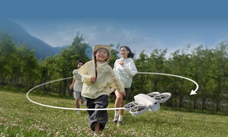 DJI NEO Fly More Combo with compact FPV-style drone, propeller guards, remote controller, three intelligent batteries, charging hub, and shoulder carrying case.