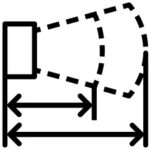 Detection range icon showing measurement distance for reflectivity levels.