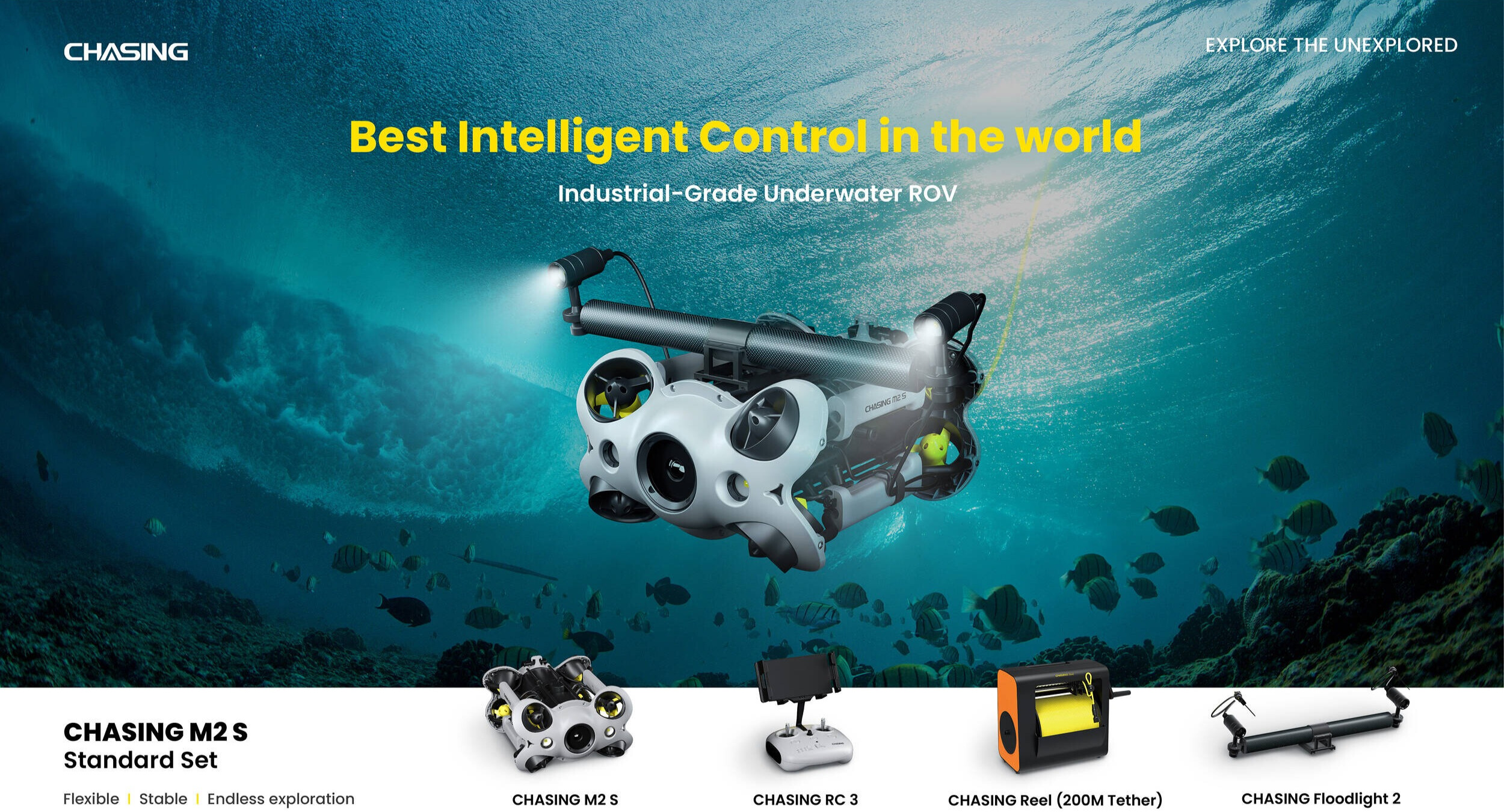 Chasing M2S- Standard underwater drone ROV with 200m cable and remote control