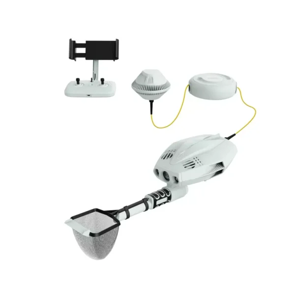 Dory Explore underwater drone. Equipped with HD camera, LED lights, metal detector & retrieval net for real-time treasure hunting