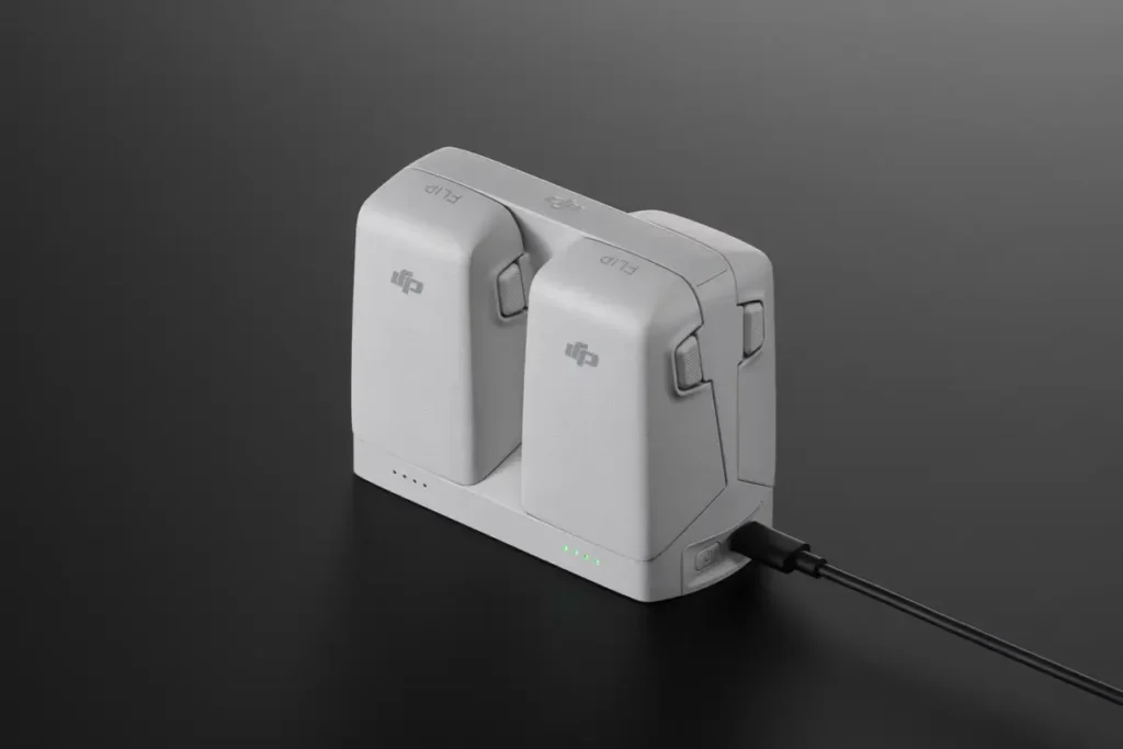 DJI Flip Charging Hub with dual battery slots, designed for efficient drone battery charging.