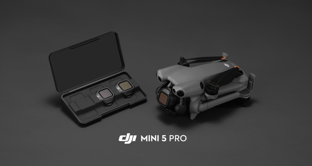 DJI Mini 5 Pro drone with advanced camera and compact foldable design flying in the sky
