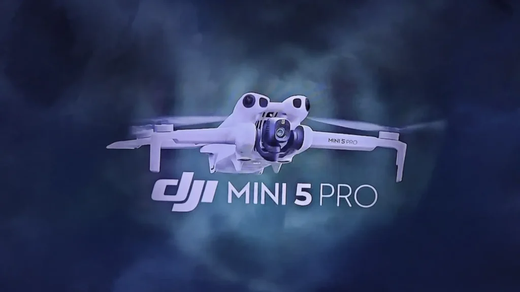 DJI Mini 5 Pro drone with advanced camera and compact foldable design flying in the sky