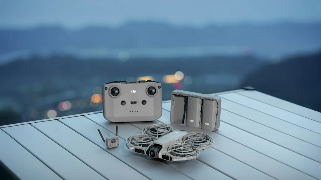 DJI Neo 2 drone on display showing new compact design and flight features