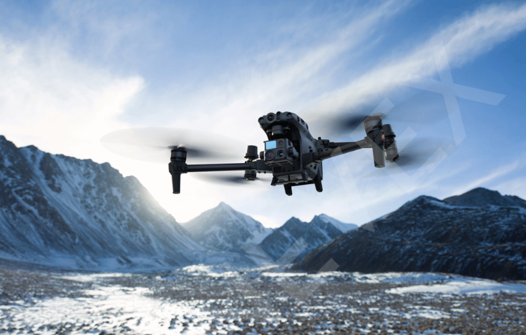 DJI Matrice M30T enterprise drone in flight, capturing high‑resolution visual and thermal data for mapping and inspection.
