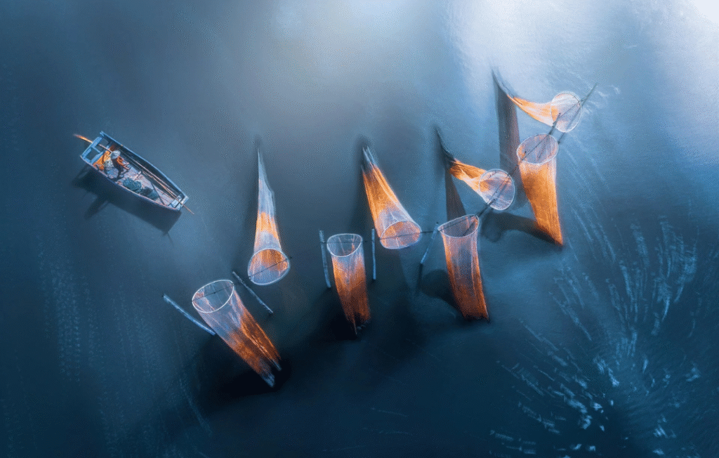 Drone flying over dramatic landscape, capturing an entry for the SkyPixel 10th annual contest.