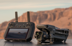 DJI Mavic 3 Pro Fly More Combo with DJI RC Pro controller, batteries, and accessories displayed.