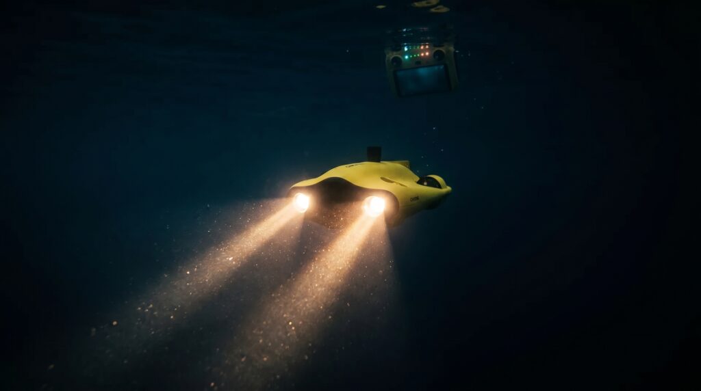 MINI S 100M underwater drone exploring deep ocean waters