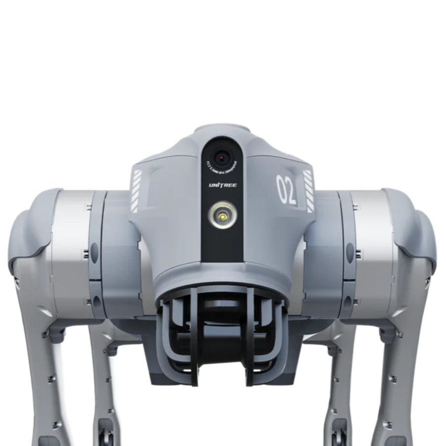 Three-quarter front angle view of the Unitree Go2 quadruped smart robot dog