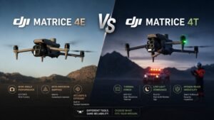 DJI Matrice 4E vs Matrice 4T enterprise drones shown side by side, highlighting their different camera and operational capabilities.