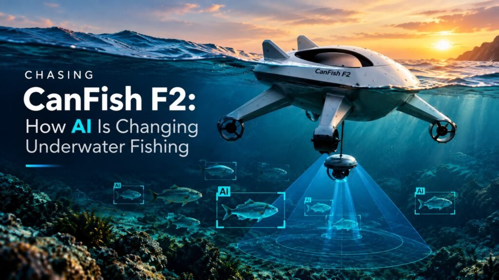 CHASING CanFish F2 underwater drone using AI, sonar, and camera technology to enhance underwater fishing.