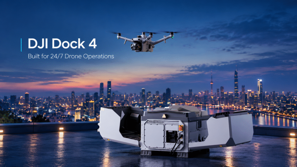 DJI Dock 4 drone dock with Matrice 5TD drone launching after a 25-second automatic battery swap