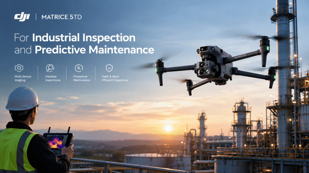 DJI Matrice 5TD thermal drone inspecting industrial equipment at a plant
